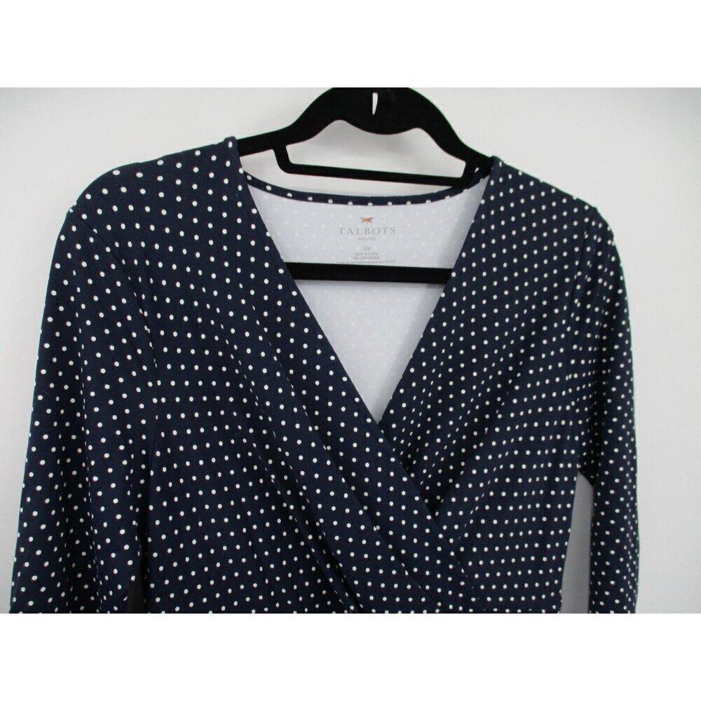 Talbots Womens Dress 10P Petites Blue Navy Polka Dot V Neck Nylon Stretchy Knit - Picture 5 of 16